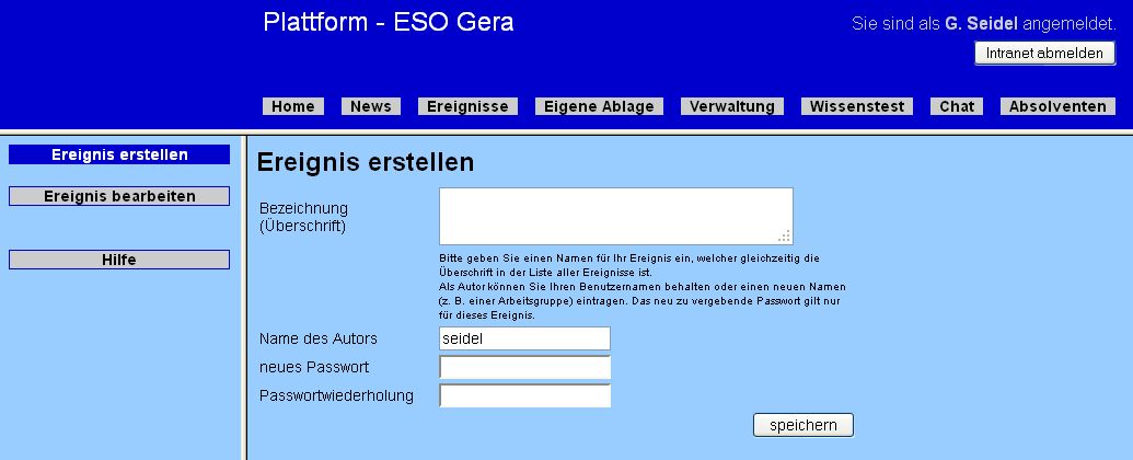 Veranstaltung - neuer Eintrag