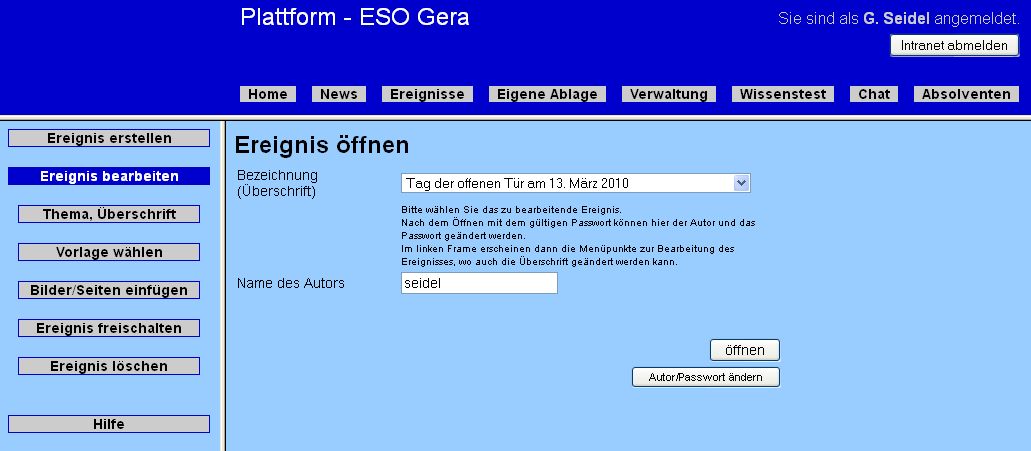 Veranstaltung - Weiterbearbeitung