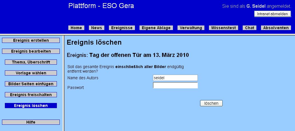 Veranstaltung - entfernen